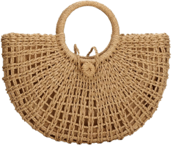 Women's Hand-woven Straw Top-Handle Bag with Round Ring Handle