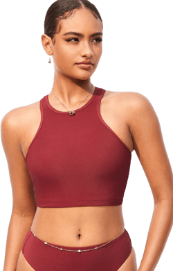 DOBREVA Women's High Neck Ribbed Bikini Top