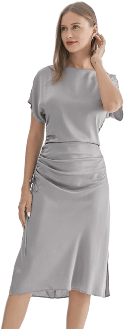 Silk Pleated Midi Dress with Side Tuck