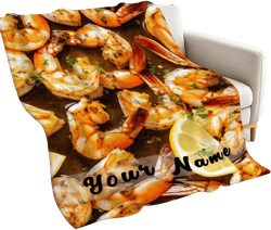 Custom Garlic Butter Shrimp Blanket for Girls Boys, Funny Realistic Food Personalized Blanket with Name, Novelty Customized Blanket Gifts for Kids Lightweight Flannel Fleece Throw for Sofa Picnic Delicious Garlic Butter Shrimp Name 1