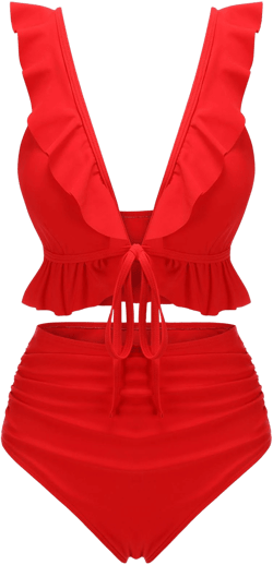 Vintage Ruffled V-Neck Strap Swimsuit