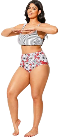 Meet.Curve Women's Floral Print High Waisted Check Bottom