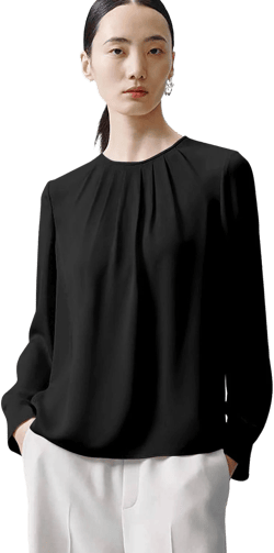 Daisysilk Women's Silk Crew Neck Pleated Long Sleeve Blouse