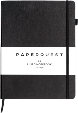 A4 Hardback Notebook, Vegan Leather Journal Lined, 310 Pages, 100GSM Thick Paper, Lay flat Notebook for Women, Men, Writing, Office, Work, Study, College Ruled Notebook with Pocket, BLACK