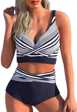 Modlily Surplice High Waisted Striped Bikini Set