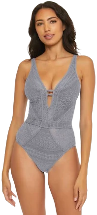 Becca Women's Color Play One Piece Swimsuit Plunge Neck