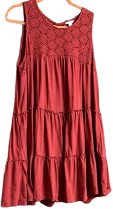 Cato Dresses Brick Red Pleated Tiered Midi Sundress