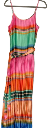 Cato Pink And Orange Pleated Maxi Sundress