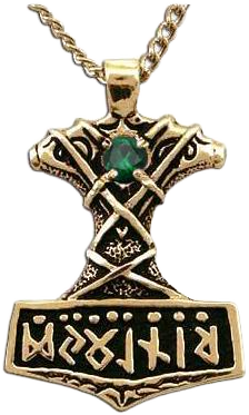 Gold Ornate Thor's Hammer Necklace with Gemstone