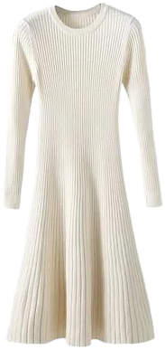 Mrat Women's Dress Women's Ribbed Knit Dress Long Sleeve Mock Neck Slim Fitting A-Line Flowy Fall Elegant Sweater Dresses s-174