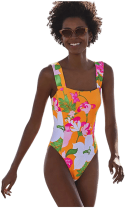Lands' End Women's Square Neck High Leg One Piece Swimsuit