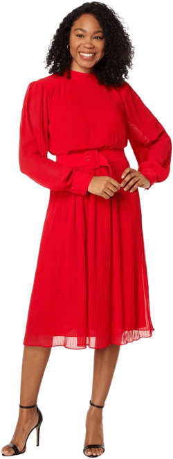 Maggy London Women's Mock Neck Pleated Georgette Dress with Belt