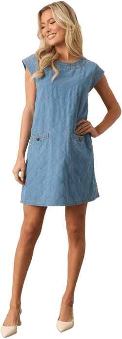 Just Wondering Women's Quilted Chambray Mini Dress