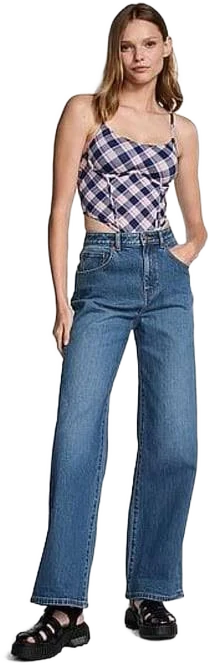 Women's Pink Denim By High-Rise Straight Jeans