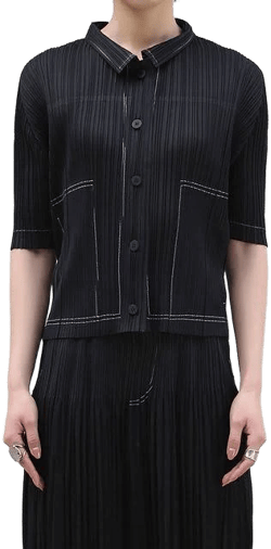 Stitch Pleated Short Sleeve Shirt