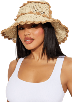 Fashion Nova Women's Chic Shade Straw Bucket Hat Combo