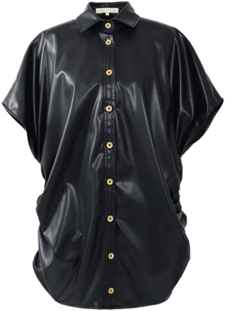 Women's Oversized Ruched Side Leather Shirt