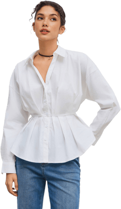 Cotton Collar Pleated Long Sleeve Shirt