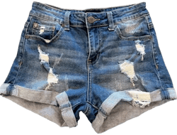 Enjean Denim Co. Distressed Denim Cuffed Hem Shorts