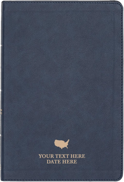 Personalized CSB Thinline Bible Faux Leather Large Print Size | Custom with God Bless America Design and Name in Gold | Customized Gift for Patriotic Celebrations or Events | Navy Blue