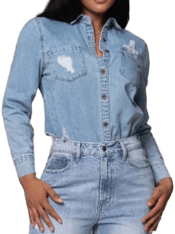 Jluxlabel Women's Distressed Denim Shirt