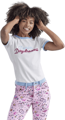 Wrangler x Barbie Women's Denim Daydreams Slim Ringer Tee