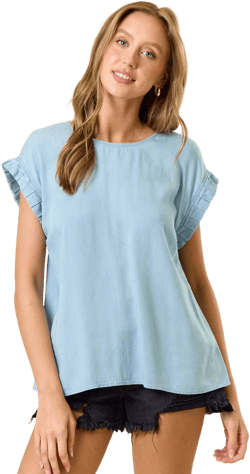 Denim Pleat Sleeve Top