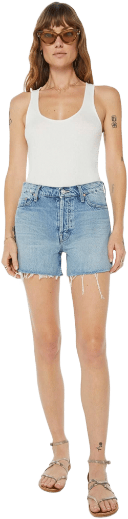 Mother Women's The Skipper Short N Long Fray Denim Shorts