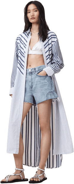 Allsaints Women's Eliana High-Rise Ruffle Cutoff Denim Shorts