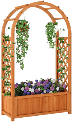 Raised Garden Bed with Lattice Trellis Ached Roof Wooden Elevated Planter Box