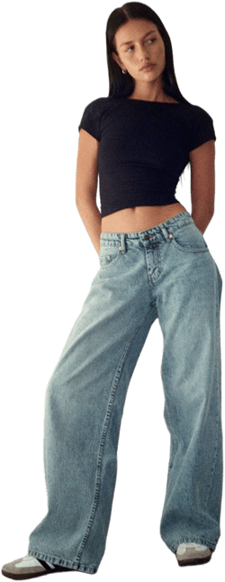 Vintage Blue Wash Wide Leg Low Rise Jeans