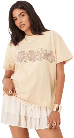 Oversized Hibiscus Print T-Shirt