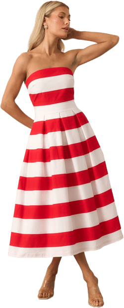 Crisp Contrast Strapless Midi Dress