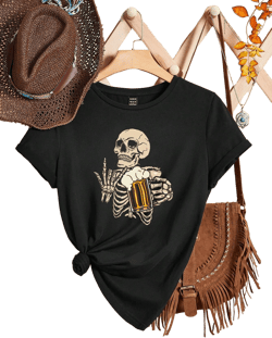 Luneh Women's Casual Round Neck Short Sleeve Skull Graphic T-Shirt