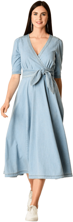 Eshakti Women's Denim Midi Wrap Dress