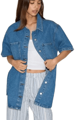 Oversized Denim Shirt with Pocket Detail