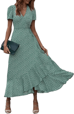 Elegant Floral V-Neck Short Sleeve Maxi Wrap Dress