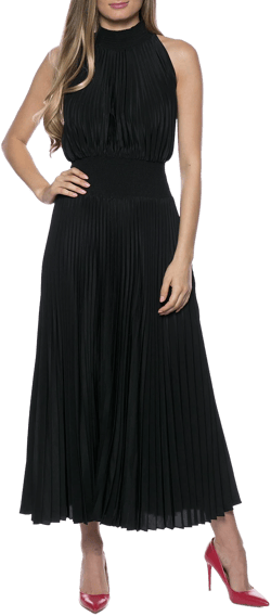 Marina Women's Sleeveless Halter Mock Neck Pleated Midi Dress