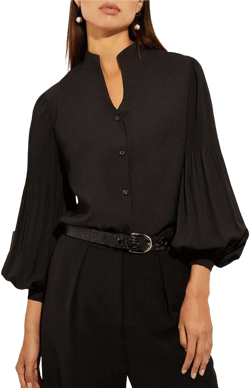 Misook Women's Pleated Stretch-Crêpe Bishop-Sleeve Shirt