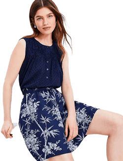 Loft Women's Pleated Yoke Mixed Media Top