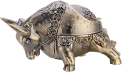 K COOL Vintage Windproof Bull Ashtray for Cigarettes with Lid Metal Portable Decorative Ashtray Indoor Outdoor Hand Carved Nice Gift Ornament for Women Men (Antique Brass)