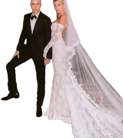 Hailey Bieber Off-Shoulder Lace Long Sleeve Wedding Dress