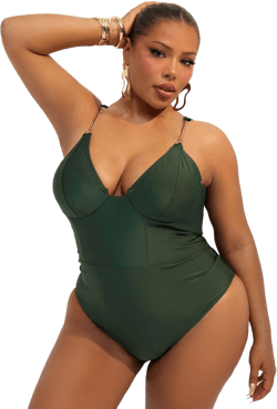 Fashion Nova Women's Paradise Dream Corset Chain Strap Underwire Swimsuit