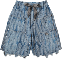 Kapital 12oz Magpie Denim W Knee Easy Feather Shorts