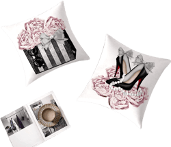 Pink Gray Throw Pillow Covers Couch Bed Decorative Pillow Covers Fashion Handbag High Heels Flower Sofa Pillow Covers 18x18 Women Teen Girls Room Decor Soft Velvet Square Pillow Cases Set of 2 01