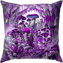 Gothic Mushrooms Throw Pillow, Decorative Accent Pillow, Square Cushion Cover, Purple White Goth Room Decor, Mycology Art Print, Mycologist Gift
