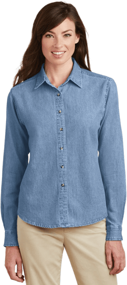 Port & Company Women's Long Sleeve Denim Shirt