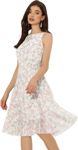 Floral A-Line Knee Length Pleated Midi Dress