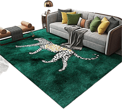 Snow Leopard Area Rugs,5x8ft, Unique Wild White Cheetah Collection Non-Slip Carpet Light Luxury African Animal Emerald Green Rugs for Bathroom Kitchen Living Room Dining Modern Home Decor 13 5x8ft