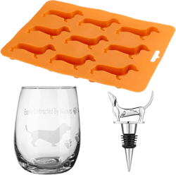 3 Pcs Dachshund Gifts for Women Wiener Dog Lovers Gifts Include Funny Dog Wine Bottle Stopper 15 oz Stemless Dachshund Wine Glass Sausage Silicone Ice Cube Molds and Tray